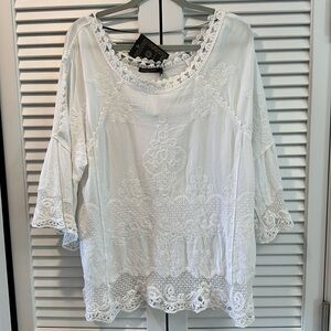 NWT SPIAGGIA DOLCE  Embroidered Bohemian 3/4 Sleeve Blouse Lace Bell Sleeve XL